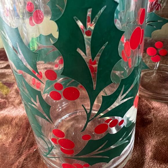VTG 80s 6 Indiana Holly Berry Holiday Highball Water Glasses Set Christmas